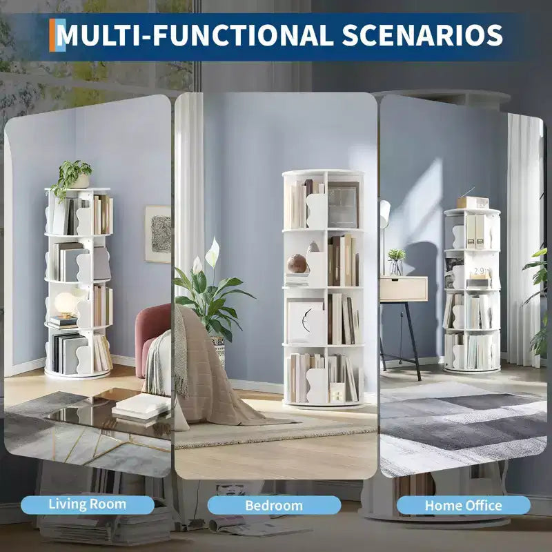 4-Tier Rotating Bookshelf Tower with 360° Spinning Base