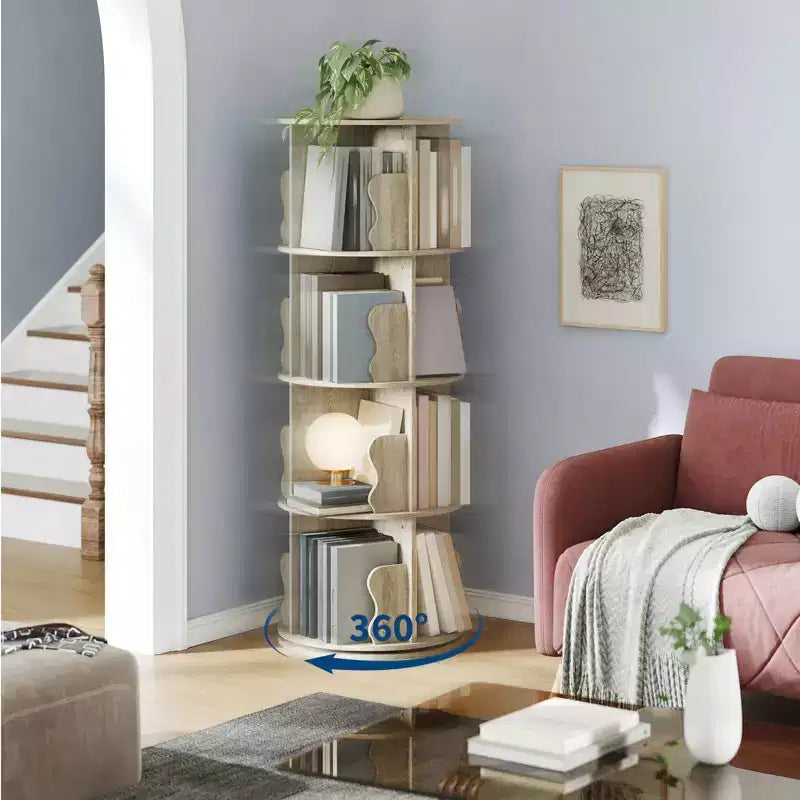 4-Tier Rotating Bookshelf Tower with 360° Spinning Base