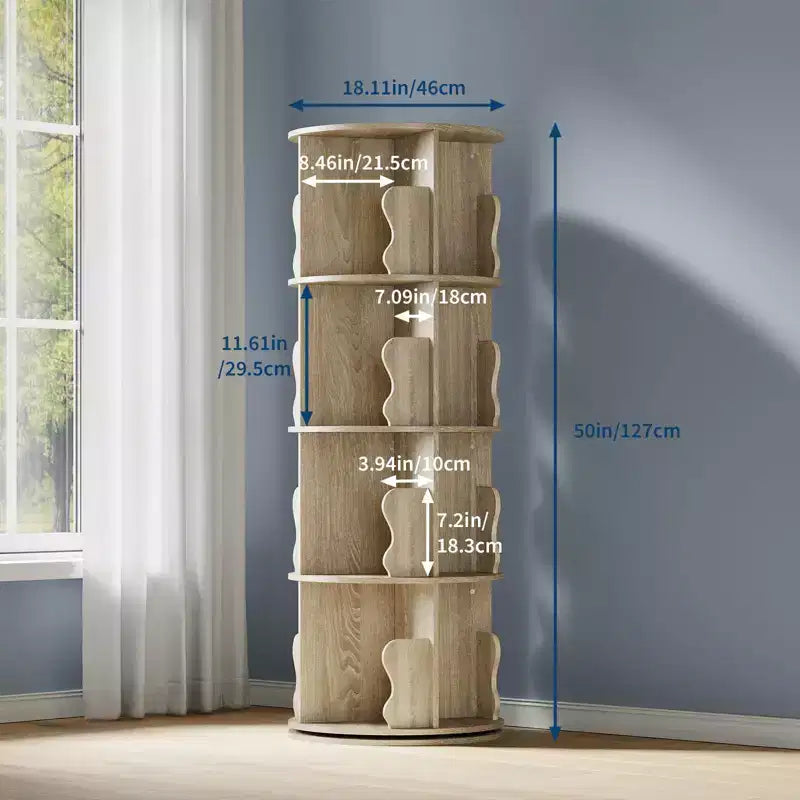 4-Tier Rotating Bookshelf Tower with 360° Spinning Base