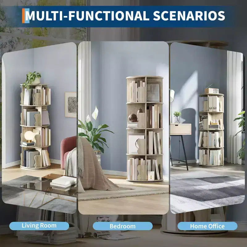 4-Tier Rotating Bookshelf Tower with 360° Spinning Base