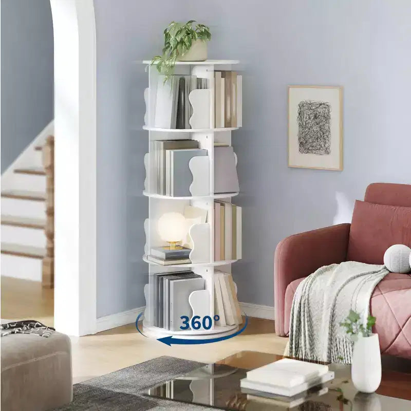 4-Tier Rotating Bookshelf Tower with 360° Spinning Base