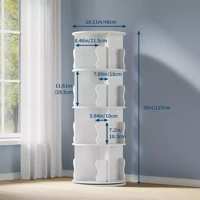 4-Tier Rotating Bookshelf Tower with 360° Spinning Base