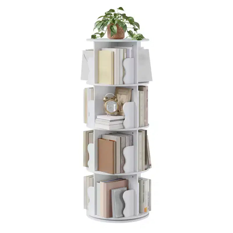 4-Tier Rotating Bookshelf Tower with 360° Spinning Base