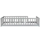 Twin Floor Bed with Fence, Rubberwood Frame, Gray