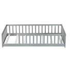 Twin Floor Bed with Fence, Rubberwood Frame, Gray