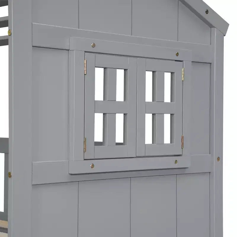 Full Size House Loft Bed with Roof, Windows, 4 Drawers and Guardrails for Children