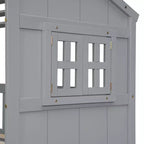 Full Size House Loft Bed with Roof, Windows, 4 Drawers and Guardrails for Children