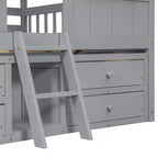 Full Size House Loft Bed with Roof, Windows, 4 Drawers and Guardrails for Children