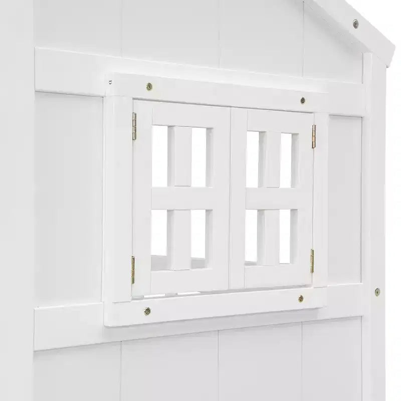 Full Size House Loft Bed with Roof, Windows, 4 Drawers and Guardrails for Children