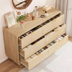 6-Drawer Rattan Dresser with Gold Handles and Metal Legs
