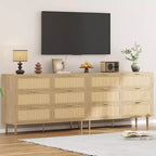 6-Drawer Rattan Dresser with Gold Handles and Metal Legs
