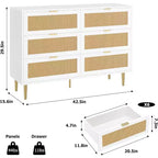 6-Drawer Rattan Dresser with Gold Handles and Metal Legs