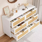 6-Drawer Rattan Dresser with Gold Handles and Metal Legs