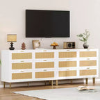 6-Drawer Rattan Dresser with Gold Handles and Metal Legs