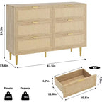 6-Drawer Rattan Dresser with Gold Handles and Metal Legs