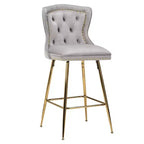 Gray Velvet Bar Stools Set of 2, Button-Tufted Wing-Back with Metal Legs
