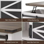 47-Inch Lift Top Coffee Table with Storage and Sliding Barn Doors