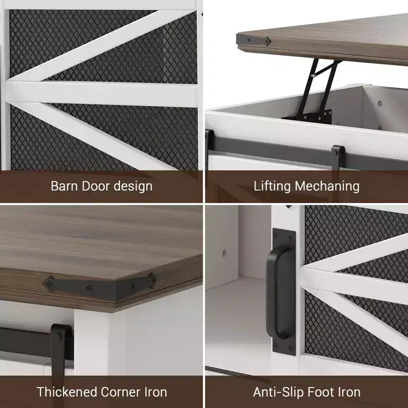 47-Inch Lift Top Coffee Table with Storage and Sliding Barn Doors