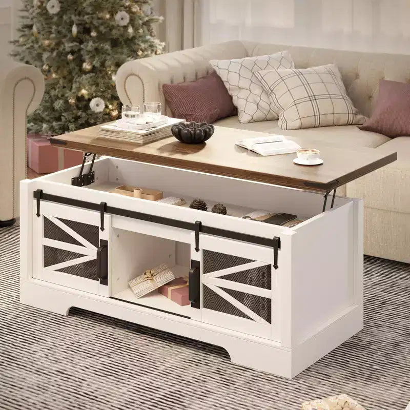 47-Inch Lift Top Coffee Table with Storage and Sliding Barn Doors