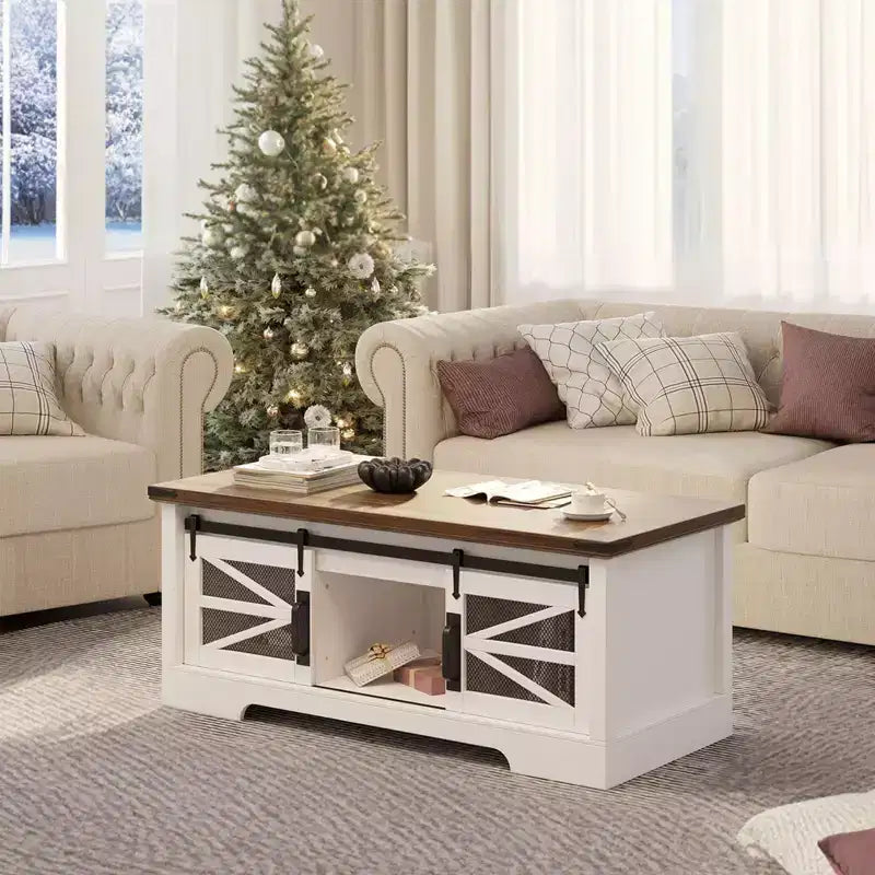 47-Inch Lift Top Coffee Table with Storage and Sliding Barn Doors
