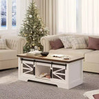 47-Inch Lift Top Coffee Table with Storage and Sliding Barn Doors