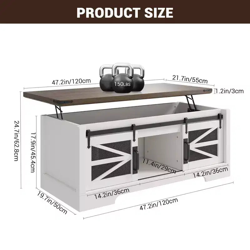 47-Inch Lift Top Coffee Table with Storage and Sliding Barn Doors