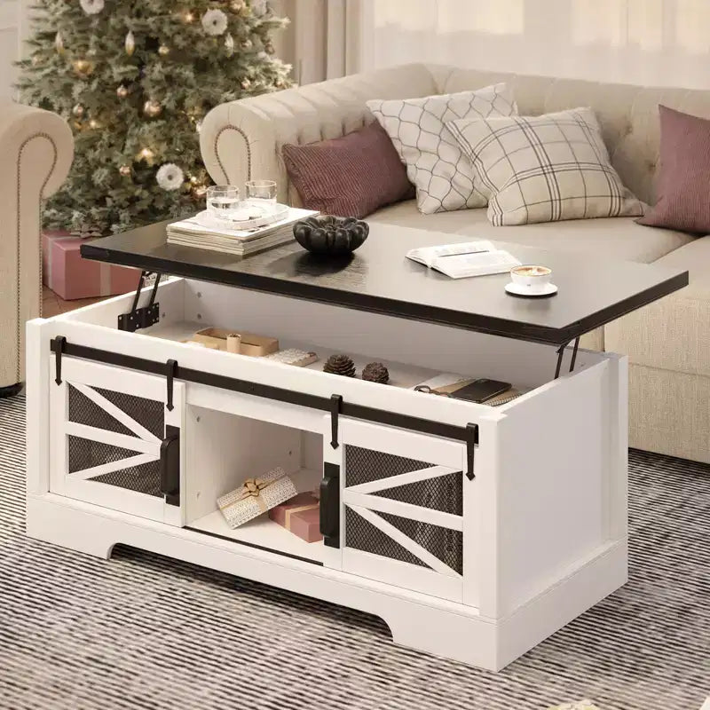 47-Inch Lift Top Coffee Table with Storage and Sliding Barn Doors