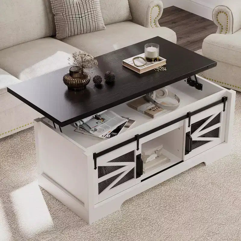47-Inch Lift Top Coffee Table with Storage and Sliding Barn Doors