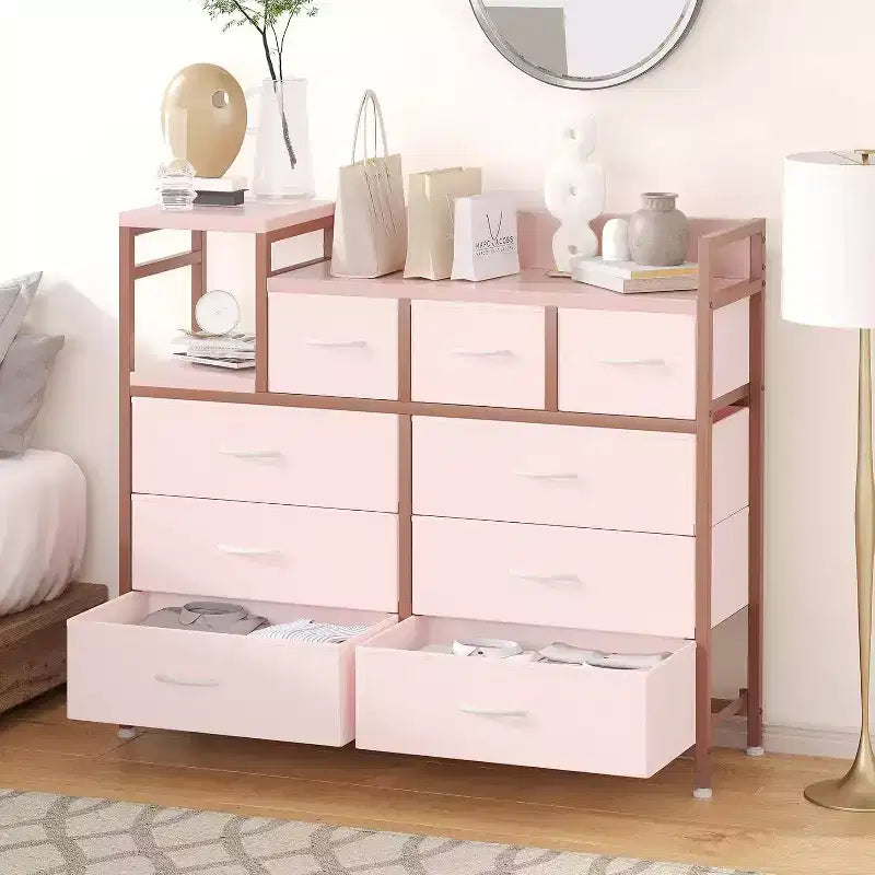 9-Drawer Storage Dresser with Charging Station