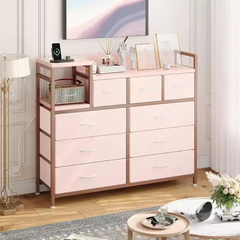 9-Drawer Storage Dresser with Charging Station