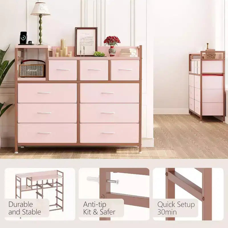 9-Drawer Storage Dresser with Charging Station