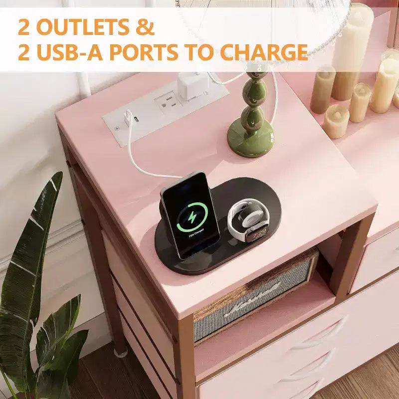 9-Drawer Storage Dresser with Charging Station