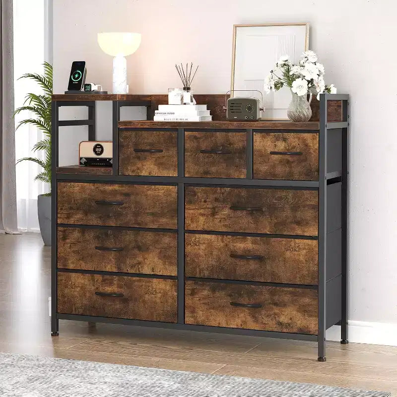 9-Drawer Storage Dresser with Charging Station