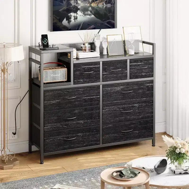 9-Drawer Storage Dresser with Charging Station