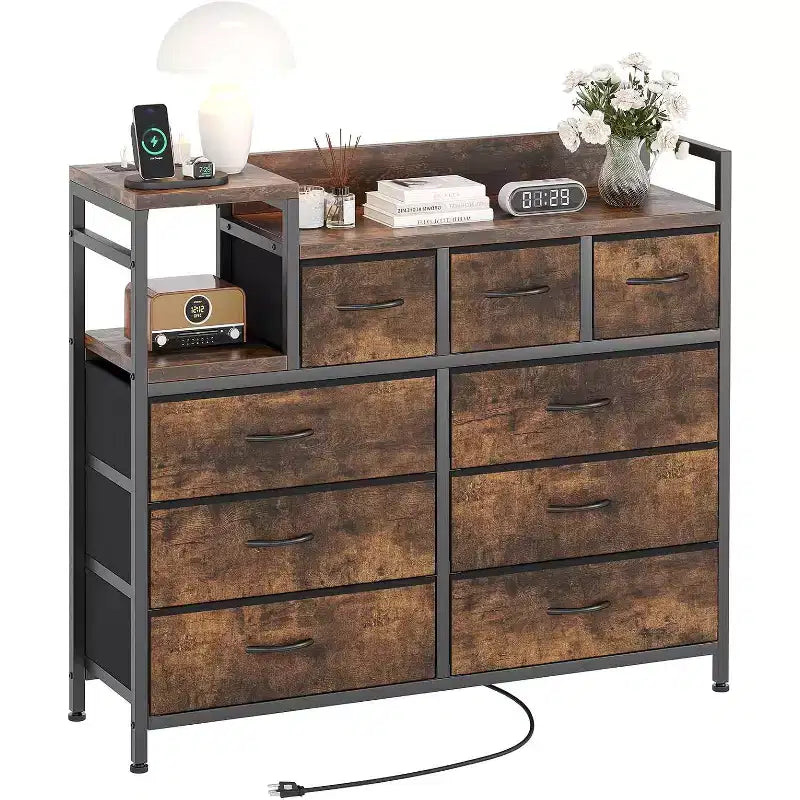 9-Drawer Storage Dresser with Charging Station