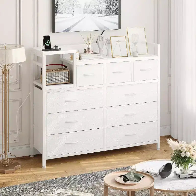 9-Drawer Storage Dresser with Charging Station