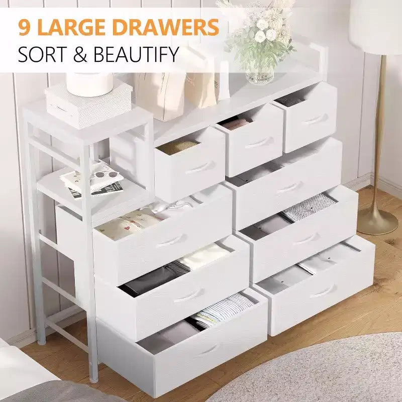 9-Drawer Storage Dresser with Charging Station