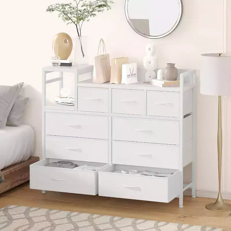 9-Drawer Storage Dresser with Charging Station