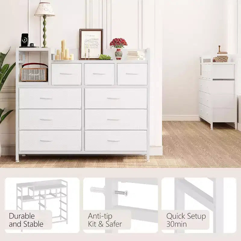 9-Drawer Storage Dresser with Charging Station