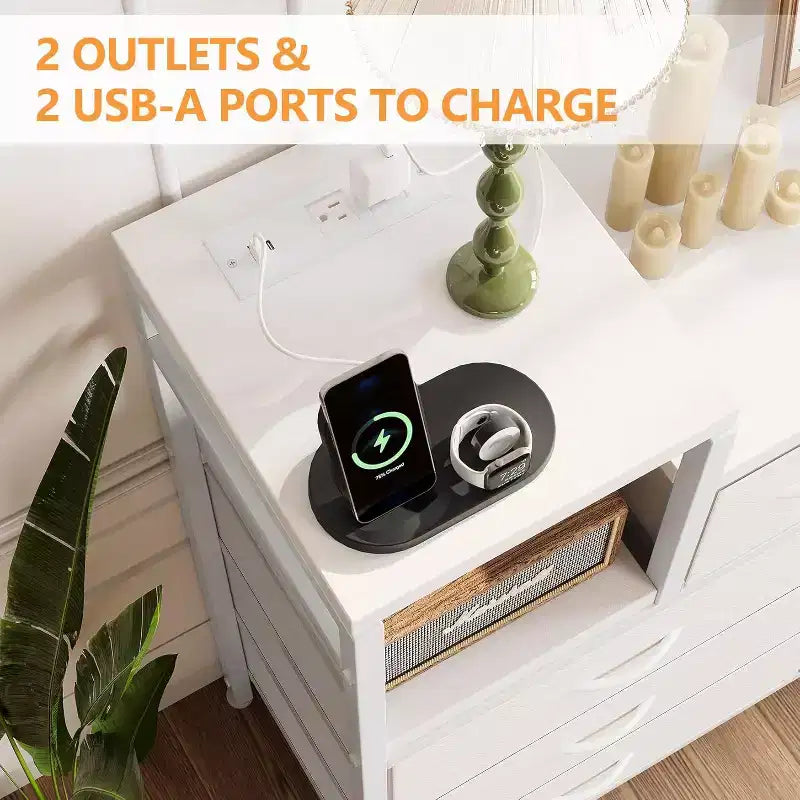 9-Drawer Storage Dresser with Charging Station