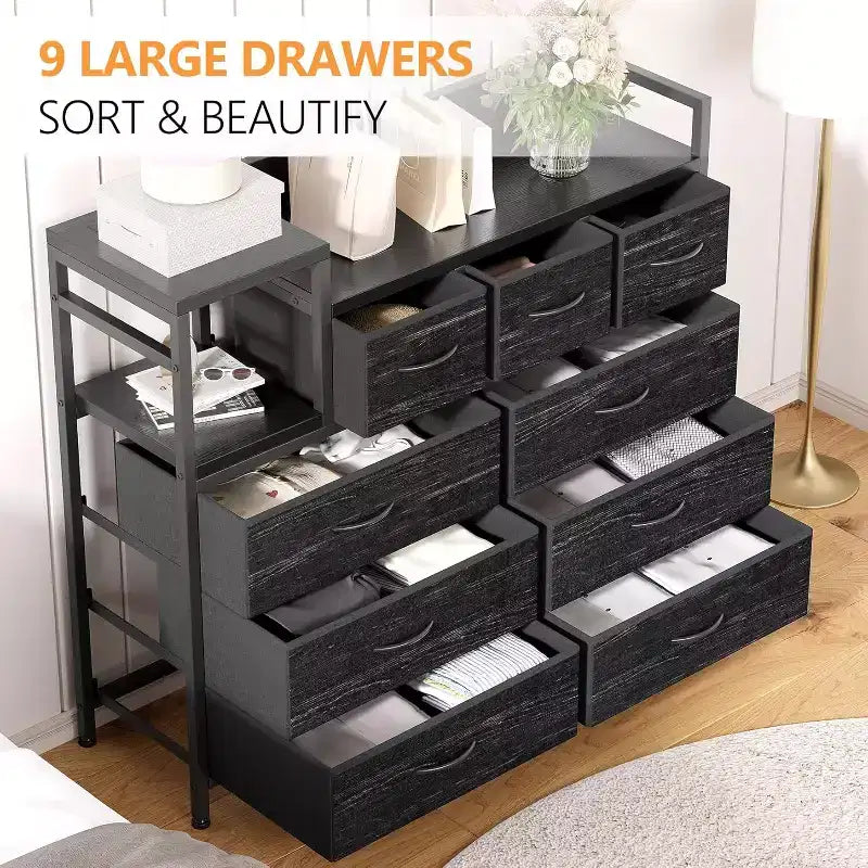 9-Drawer Storage Dresser with Charging Station