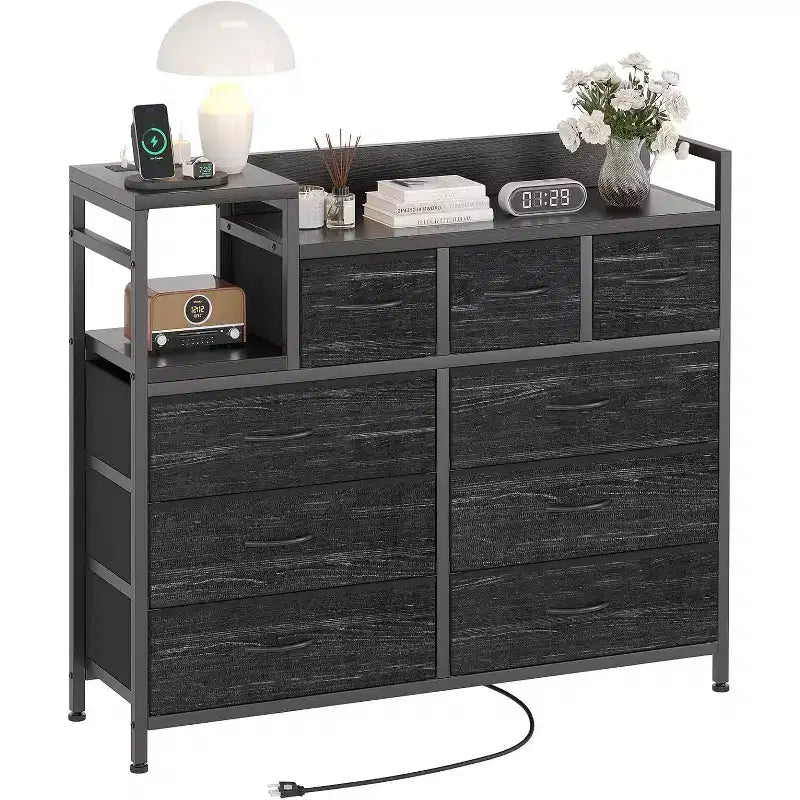 9-Drawer Storage Dresser with Charging Station