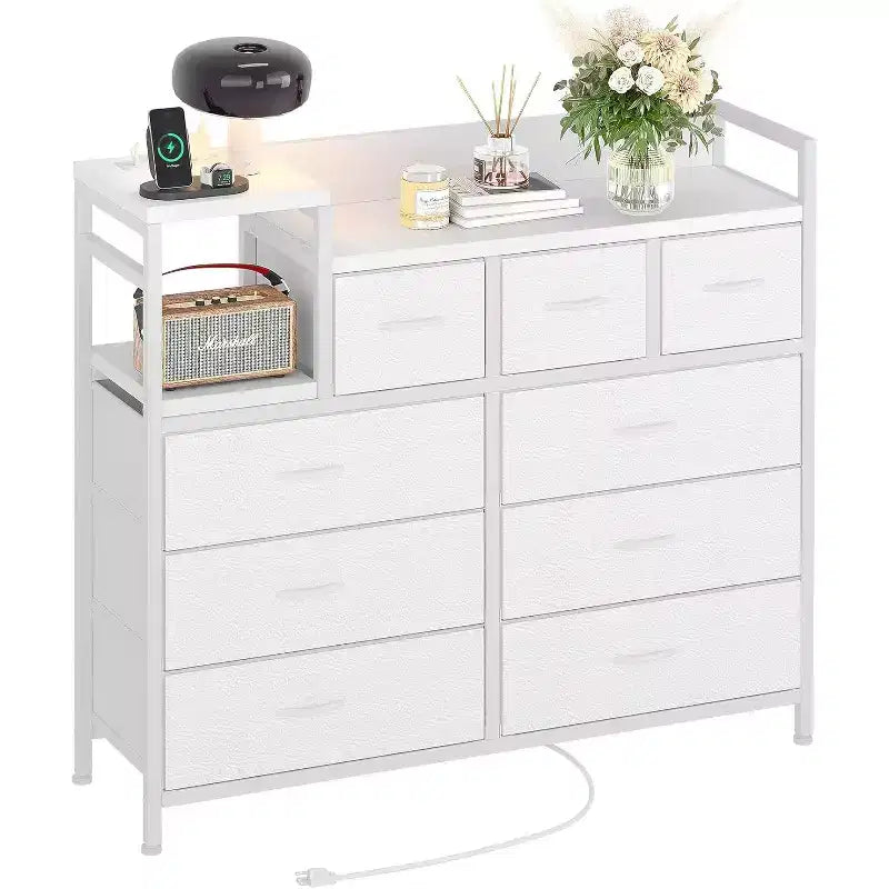 9-Drawer Storage Dresser with Charging Station