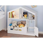 Kids Bookshelf with Motion Sensor Light, Wooden Toy Storage Organizer, House-Shaped Bookcase