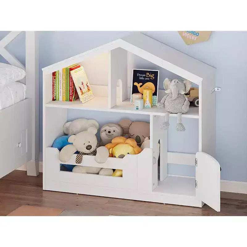 Kids Bookshelf with Motion Sensor Light, Wooden Toy Storage Organizer, House-Shaped Bookcase