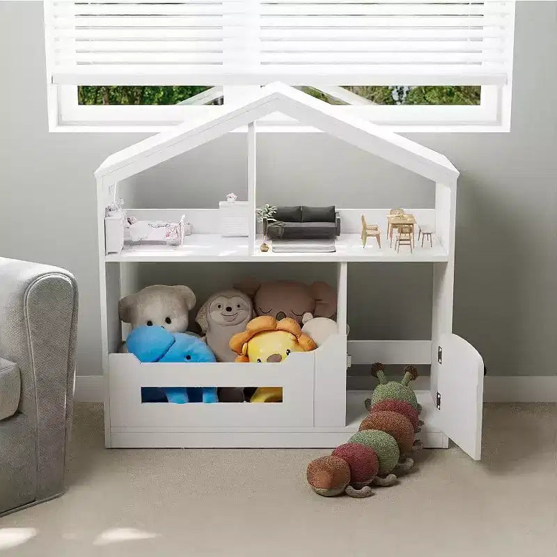 Kids Bookshelf with Motion Sensor Light, Wooden Toy Storage Organizer, House-Shaped Bookcase