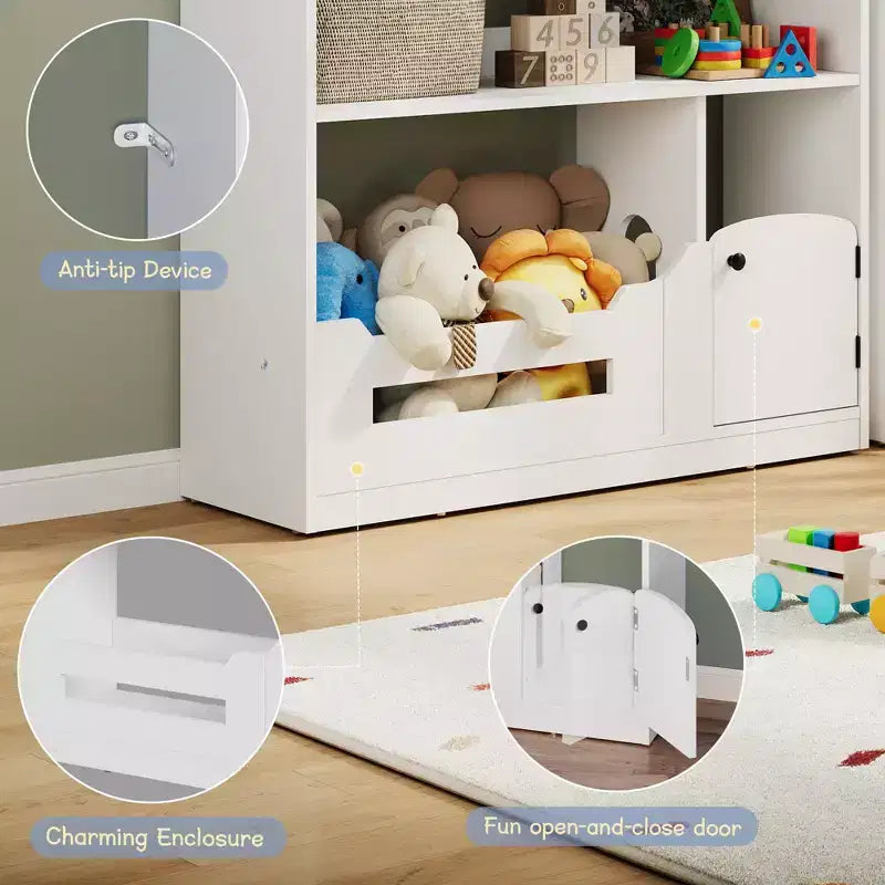 Kids Bookshelf with Motion Sensor Light, Wooden Toy Storage Organizer, House-Shaped Bookcase