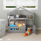 Kids Bookshelf with Motion Sensor Light, Wooden Toy Storage Organizer, House-Shaped Bookcase