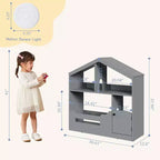 Kids Bookshelf with Motion Sensor Light, Wooden Toy Storage Organizer, House-Shaped Bookcase