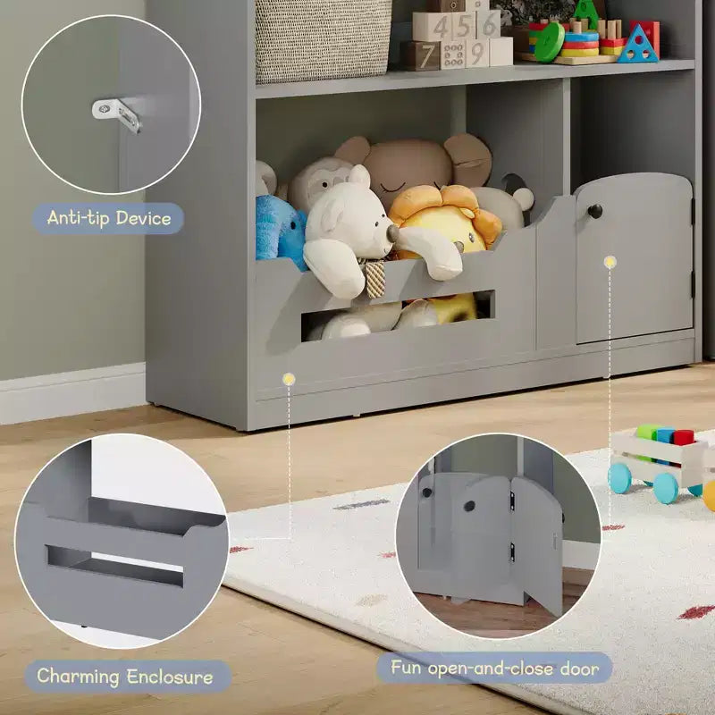 Kids Bookshelf with Motion Sensor Light, Wooden Toy Storage Organizer, House-Shaped Bookcase